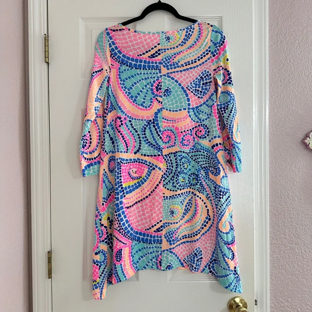 Lilly Pulitzer Edna Swing Dress 3/4 Sleeve Colorful Vacation Sea Pima Cotton XS - Picture 6 of 7